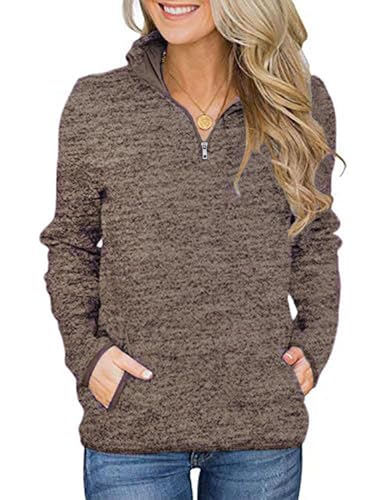iWoo Damen Sweatshirt Casual Farbblock Langarmshirt Stehkragen Pulli Bluse Top Pullover Oberteile Tops for Women Kaffee S von iWoo