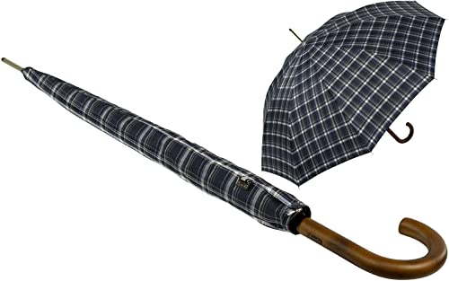 iX-brella Herren-Stockschirm Automatik mit Echtholz-Rundhakengriff - Karo blau von iX-brella