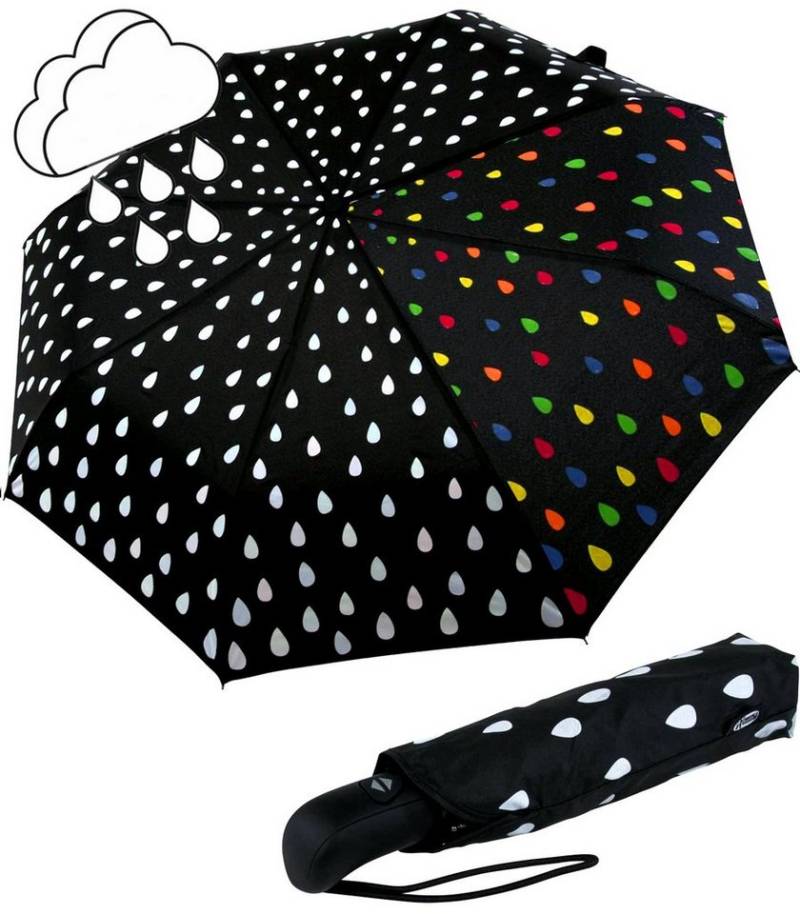 iX-brella Stockregenschirm First Class Automatikschirm - sturmfest, Taschenschirm, Farbwechsel bei Nässe bunte Tropfen von iX-brella