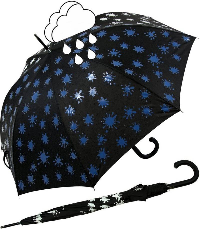 iX-brella Stockregenschirm iX-brella Damenschirm mit Automatik und Wet Print, Farbänderung bei Nässe - Farbkleckse blau von iX-brella