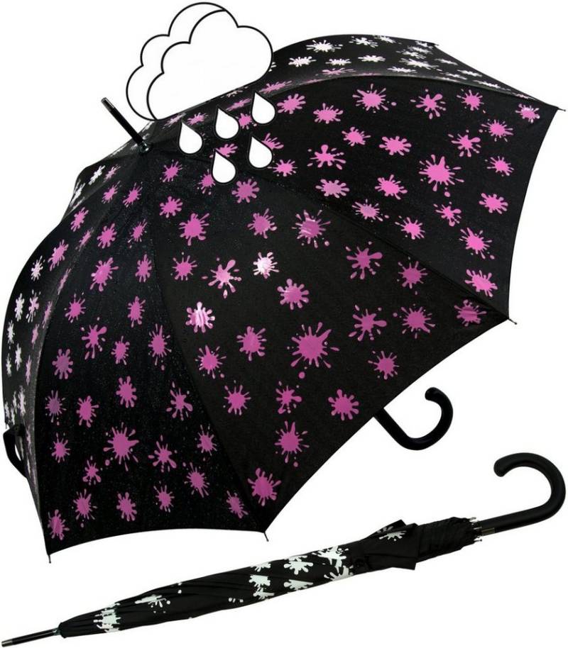 iX-brella Stockregenschirm iX-brella Damenschirm mit Automatik und Wet Print, Farbänderung bei Nässe - Farbkleckse neon-pink von iX-brella