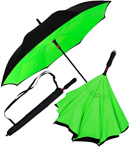 iX-brella Reverse-Regenschirm Automatik- umgedreht zu öffnen - schwarz-neon grün von iX-brella