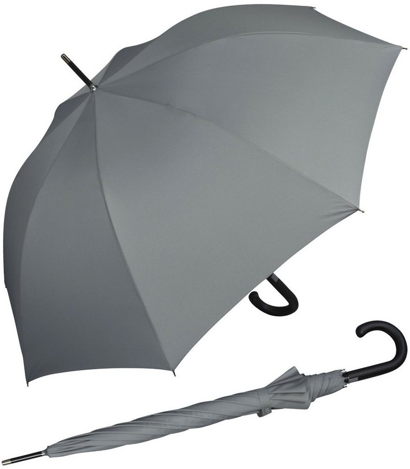 iX-brella Stockregenschirm Fiberglas, XL 110 cm groß, stabil, mit Automatik, mit überschlagfähigem Dach - windproof - grau von iX-brella