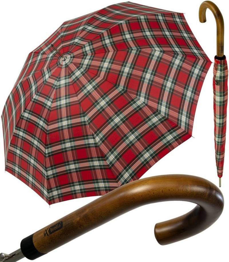 iX-brella Stockregenschirm HQ Herren-Schirm Automatik Echtholz-Rundhakengriff, klassisch-edel - Karo rot von iX-brella