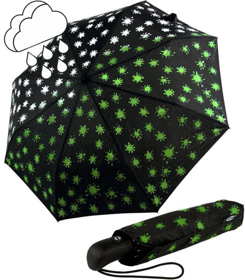 iX-brella Taschenregenschirm First Class Automatikschirm mit Wetprint, Farbänderung bei Nässe - Farbkleckse neon-grün von iX-brella