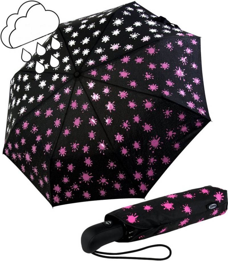 iX-brella Taschenregenschirm First Class Automatikschirm mit Wetprint, Farbänderung bei Nässe - Farbkleckse neon-pink von iX-brella