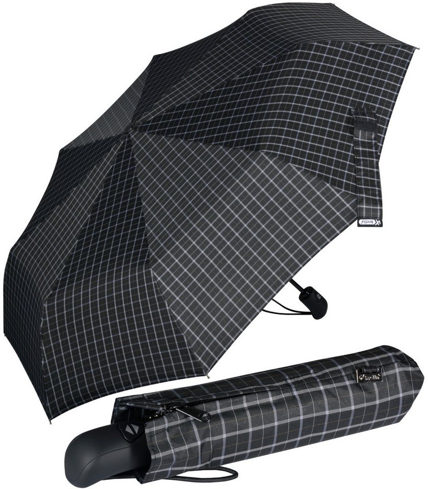 iX-brella Taschenregenschirm First Class Design - mit Auf-Zu-Automatik, mit Nadelstreifen oder klassischem Karo-Muster von iX-brella