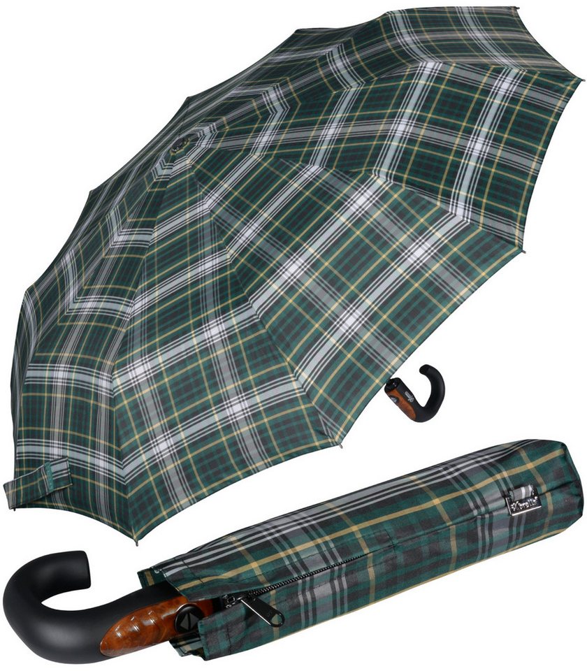 iX-brella Taschenregenschirm Herren Automatikschirm mit 10 Streben stabil groß, Griff mit Holzoptik von iX-brella