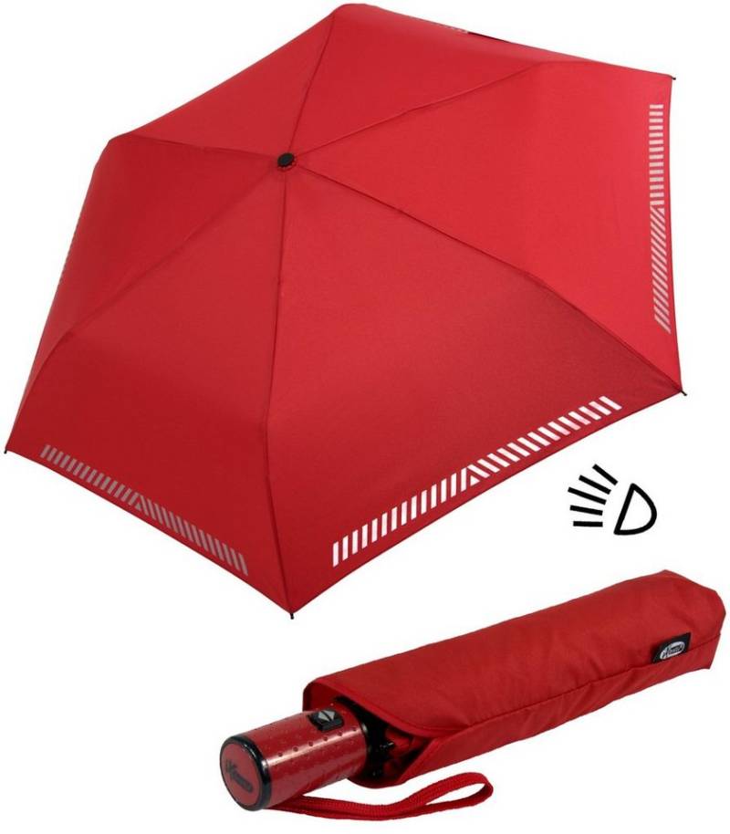 iX-brella Taschenregenschirm Kinderschirm mit Auf-Zu-Automatik, reflektierend, Sicherheit durch Reflex-Streifen - rot von iX-brella