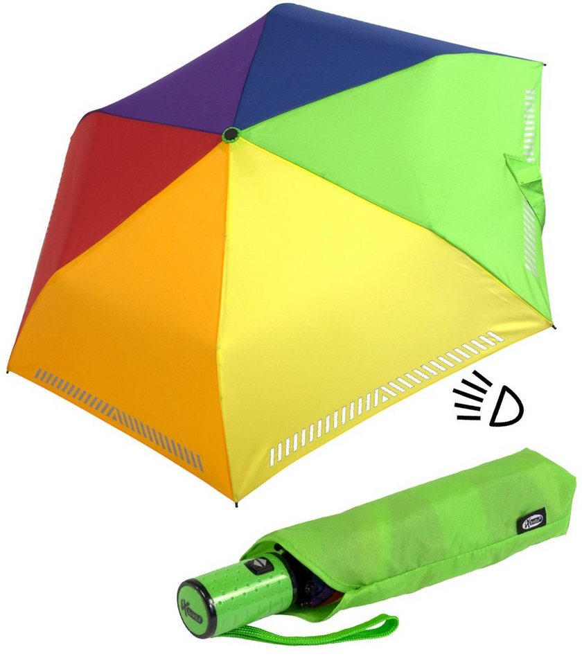 iX-brella Taschenregenschirm Safety Reflex mit Reflektoren und Auf-Zu-Automatik, kräftige Farben mit reflektierenden Streifen von iX-brella