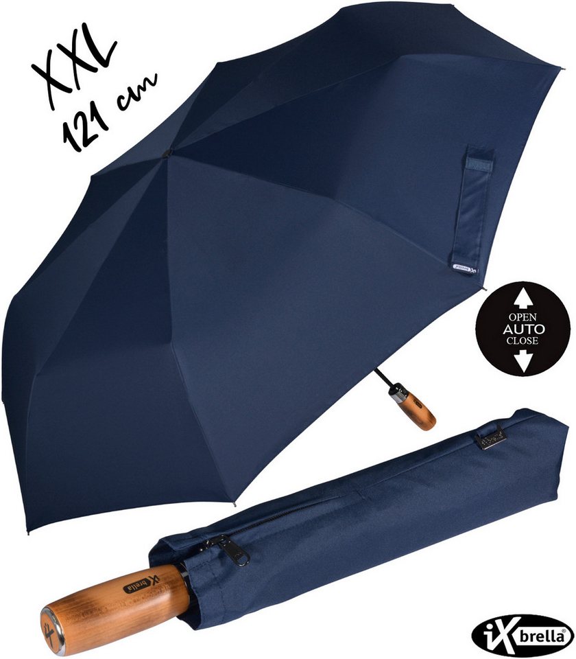 iX-brella Taschenregenschirm XXL 121 cm Durchmesser mit Auf-Zu-Automatik, mit echtem Holz-Stabgriff von iX-brella