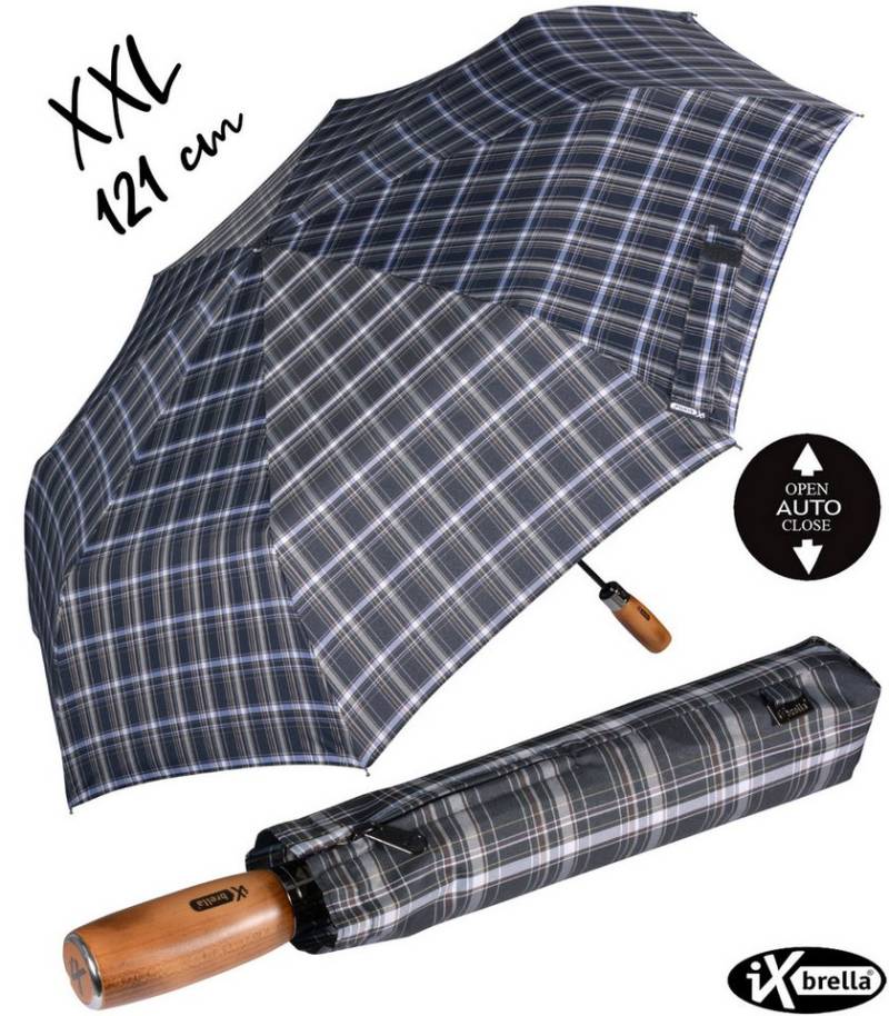 iX-brella Taschenregenschirm XXL 121 cm Durchmesser mit Auf-Zu-Automatik, mit echtem Holz-Stabgriff von iX-brella