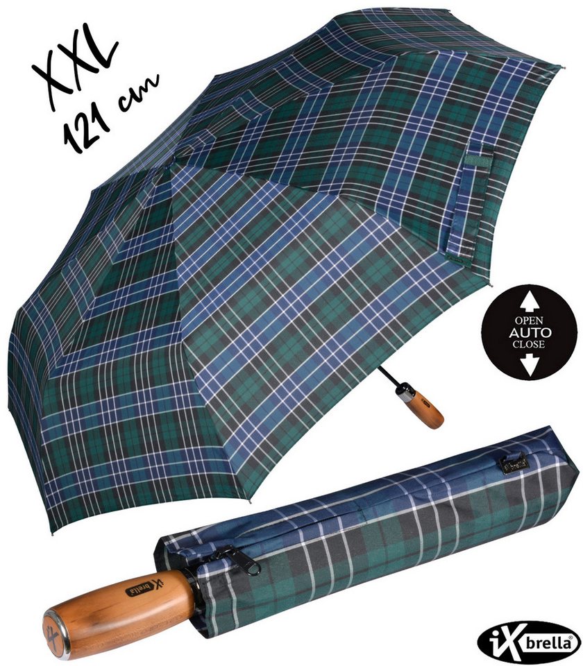 iX-brella Taschenregenschirm XXL 121 cm Durchmesser mit Auf-Zu-Automatik, mit echtem Holz-Stabgriff von iX-brella
