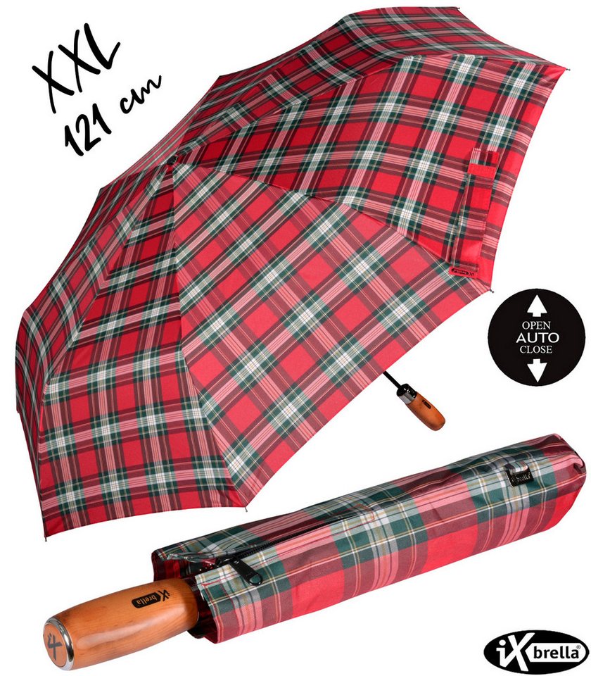 iX-brella Taschenregenschirm XXL 121 cm Durchmesser mit Auf-Zu-Automatik, mit echtem Holz-Stabgriff von iX-brella