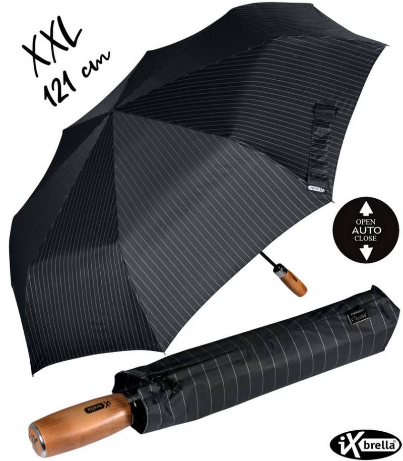 iX-brella Taschenregenschirm XXL 121 cm Durchmesser mit Auf-Zu-Automatik, mit echtem Holz-Stabgriff von iX-brella
