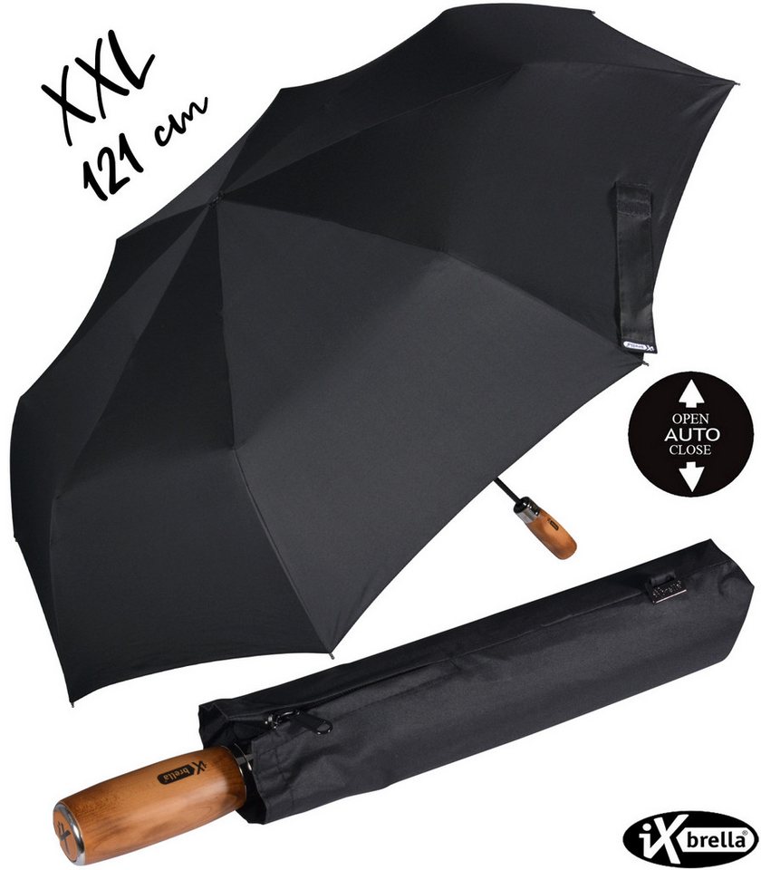 iX-brella Taschenregenschirm XXL 121 cm Durchmesser mit Auf-Zu-Automatik, mit echtem Holz-Stabgriff von iX-brella