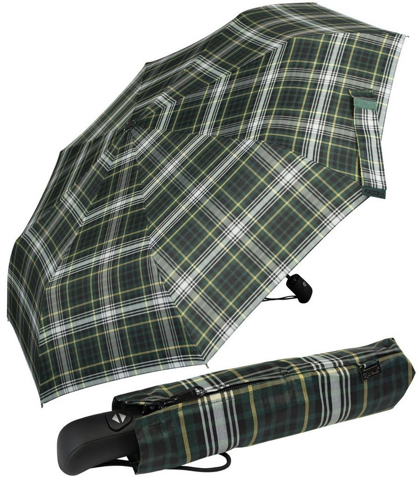 iX-brella Taschenregenschirm first class Regenschirm mit Auf-Zu-Automatik, für Damen und Herren, groß, satbil - grün kariert von iX-brella