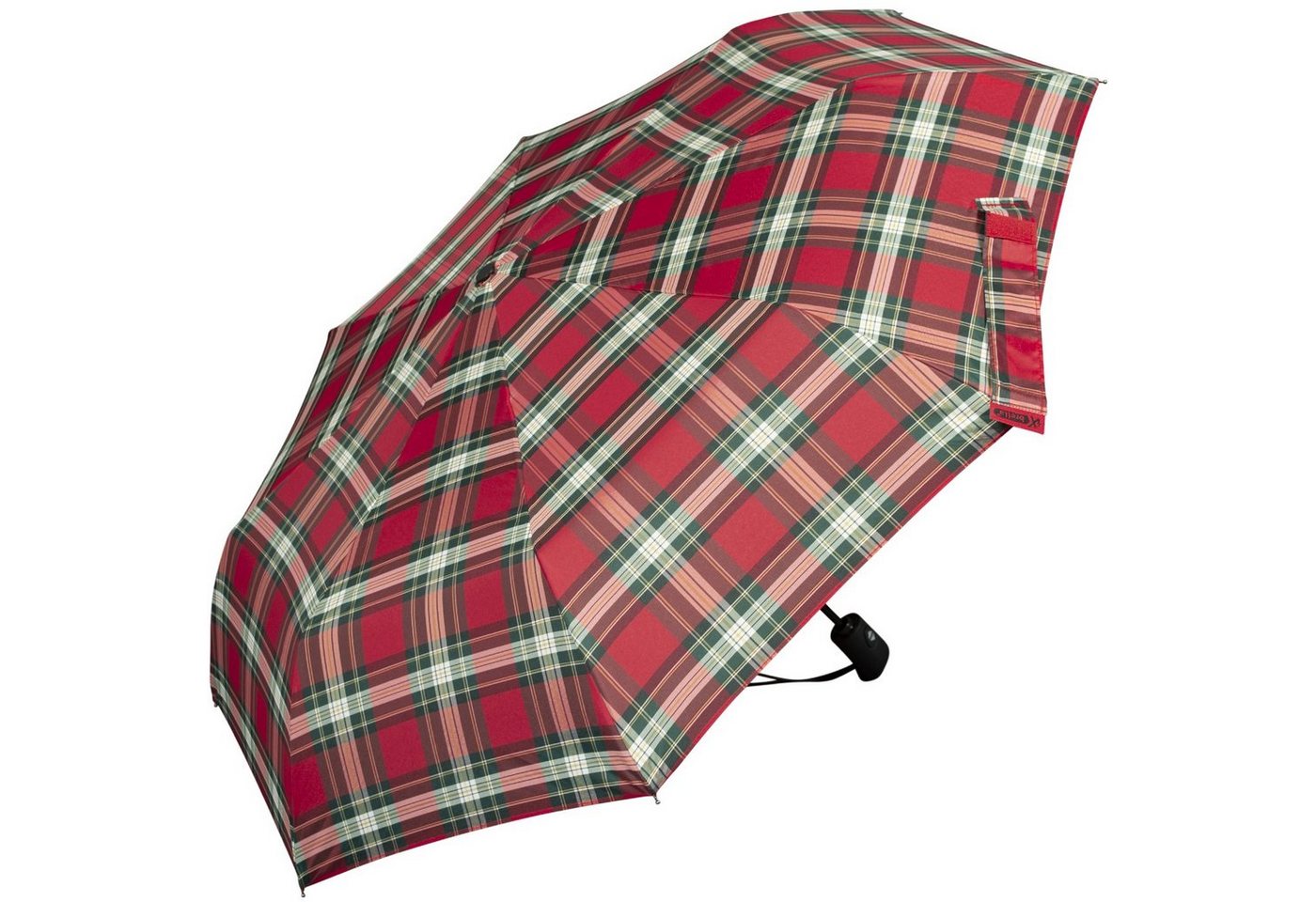 iX-brella Taschenregenschirm first class Regenschirm mit Auf-Zu-Automatik, für Damen und Herren, groß, satbil - rot kariert von iX-brella