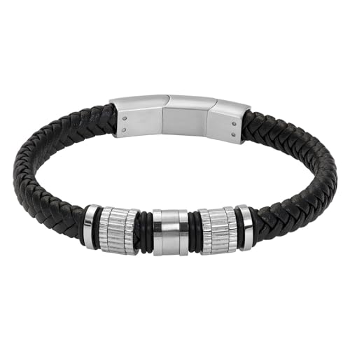 iXXXi Men Leder Herren Armband Roger Schwarz | 22.5cm, Groot, Edelstahl, Kein Edelstein von iXXXi