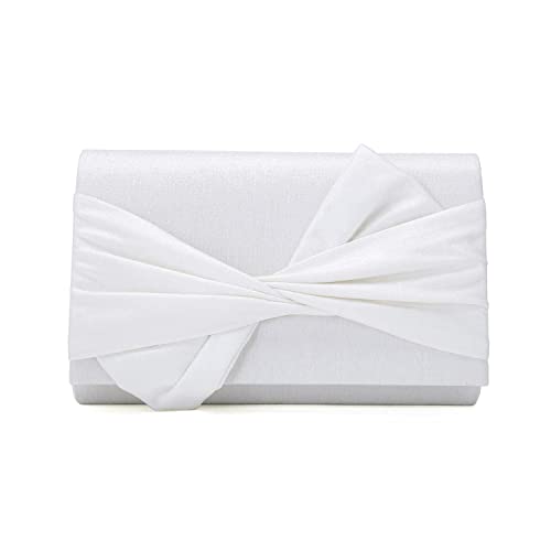 iXebella Satin Abendtasche Schleife Klappe Clutch Geldbörse für Frauen formelle Party Abschlussball Hochzeit, Weiá (weiß), Small von iXebella