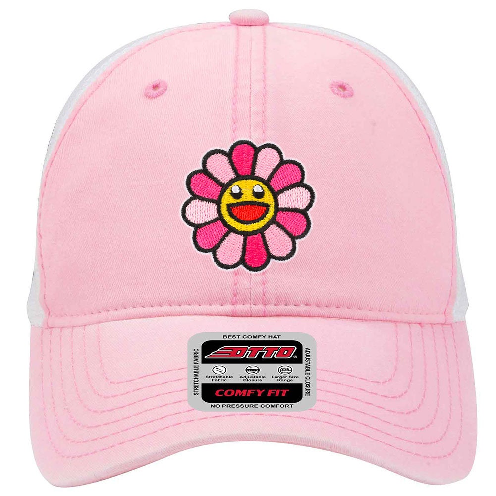 Happy Face Sunflower Bestickter Aufnäher Comfy Fit 6 Panel Low Profile Mesh Back Trucker Hat - Für Männer Und Frauen von iZZYZXShop