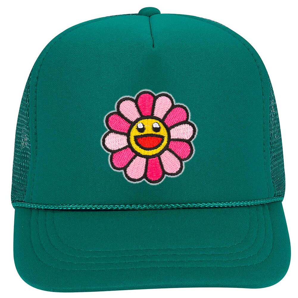 Jugendkind Happy Face Sonnenblume Bestickter Aufnäher 5 Panel High Crown Foam Mesh Back Trucker Hut Für Jungen Und Mädchen von iZZYZXShop