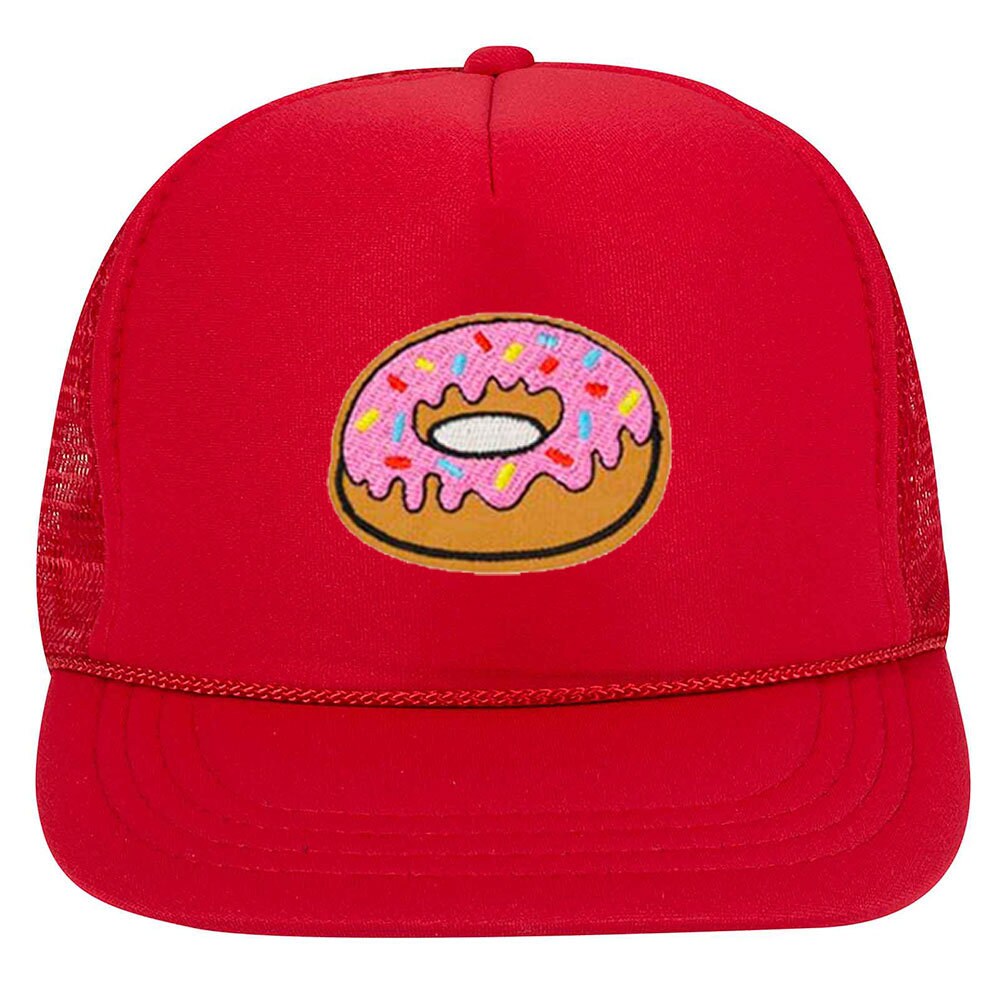 Kinder Rosa Donut Bestickter Aufnäher 5 Panel High Crown Foam Mesh Back Trucker Hut Für Jungen Und Mädchen von iZZYZXShop