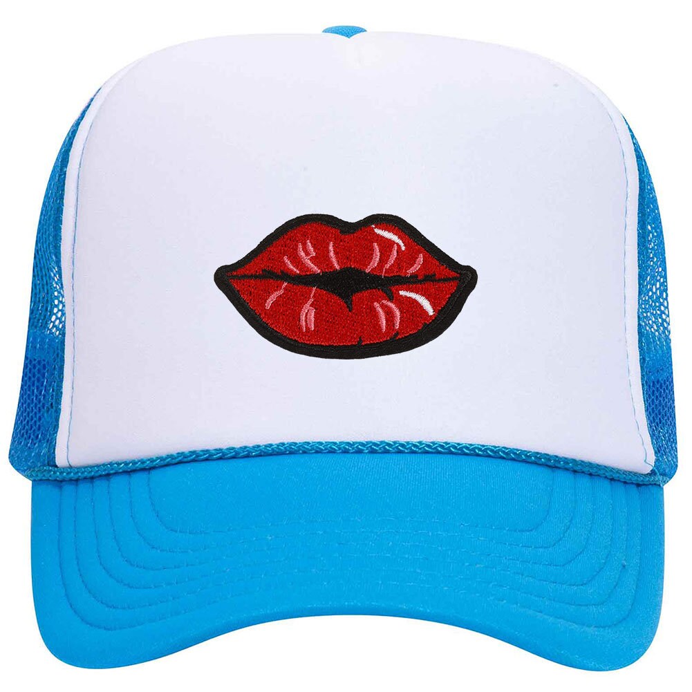 Red Kiss Lips Bestickter Patch Neon 5 Panel High Crown Foam Mesh Back Trucker Hat - Für Männer Und Frauen von iZZYZXShop