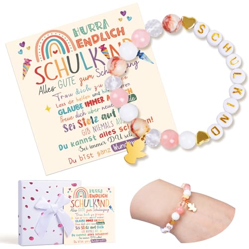 iZoeL Einschulung Geschenk Mädchen Schutzengel Geschenk 2025 Schulkind Schultüte Füllung Schulanfang Geschenk Armband Glücksbringer mit Grußkarte Geschenkbox von iZoeL