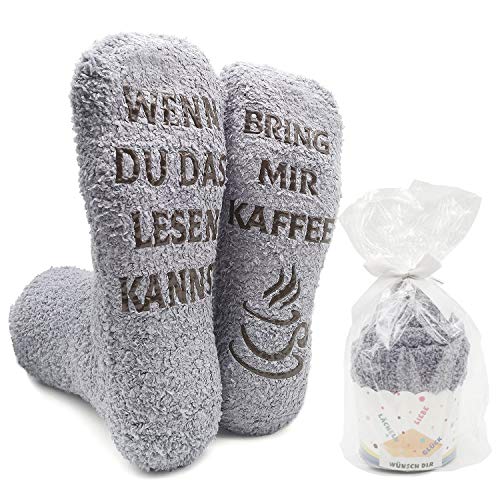 iZoeL Flauschsocken damen Lustige Socken wenn du das lesen kannst bring mir Schokolade Kaffee Witzige Kuschelsocken Cupcake Socken Lustige Adventskalender Valentine Geschenk von iZoeL