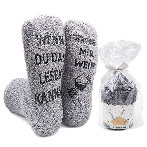 iZoeL Flauschsocken damen Lustige Socken wenn du das lesen kannst bring mir Schokolade Kaffee Witzige Kuschelsocken Cupcake Socken von iZoeL