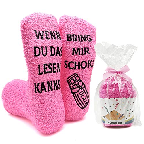 iZoeL Flauschsocken damen Lustige Socken wenn du das lesen kannst bring mir Schokolade Kaffee Witzige Kuschelsocken Cupcake Socken von iZoeL