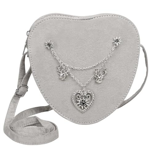iZoeL Oktoberfest Kostüm Accessorie Damen Mädchen Herztasche Oktoberfest Accessories Grau Trachtentasche in Herzform Bayrische Schultertasche Handtasche Praktische Tasche von iZoeL