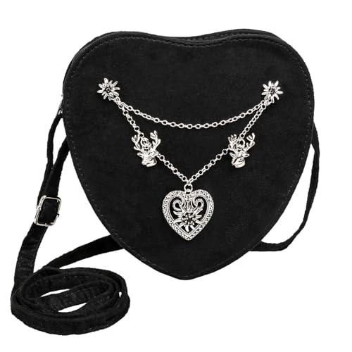 iZoeL Oktoberfest Kostüm Accessorie Damen Mädchen Herztasche Oktoberfest Accessories schwarz Trachtentasche in Herzform Bayrische Schultertasche Handtasche Praktische Tasche von iZoeL