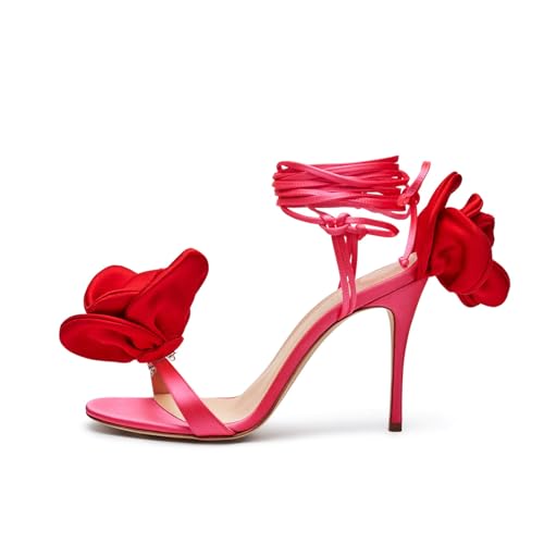 iadore Damen High Heels, 10,2 cm, offene Zehenpartie, florale Knöchelriemchen, Schnürung, Stiletto-Absatz, Sandalen, mit Rücken, Blume, Party, Hochzeit, Date, Kleid, Rot/Ausflug, einfarbig (Getaway iadore Damen High Heels, 10,2 cm, offene Zehenpartie, florale Knöchelriemchen, Schnürung, Stiletto-Absatz, Sandalen, mit Rücken, Blume, Party, Hochzeit, Date, Kleid, Rot/Ausflug, einfarbig (Getaway von iadore
