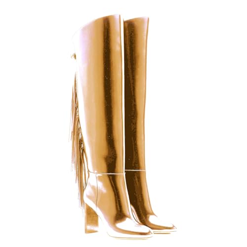 iadore Damenstiefel mit hohem Absatz, Fransenstiefel, runde Zehenpartie, modisch, kniehohe Stiefel mit Quasten, klobiger Blockabsatz, lange Stiefel für Damen, Größe 38-47, Gold, 41 EU iadore Damenstiefel mit hohem Absatz, Fransenstiefel, runde Zehenpartie, modisch, kniehohe Stiefel mit Quasten, klobiger Blockabsatz, lange Stiefel für Damen, Größe 38-47, Gold, 41 EU von iadore