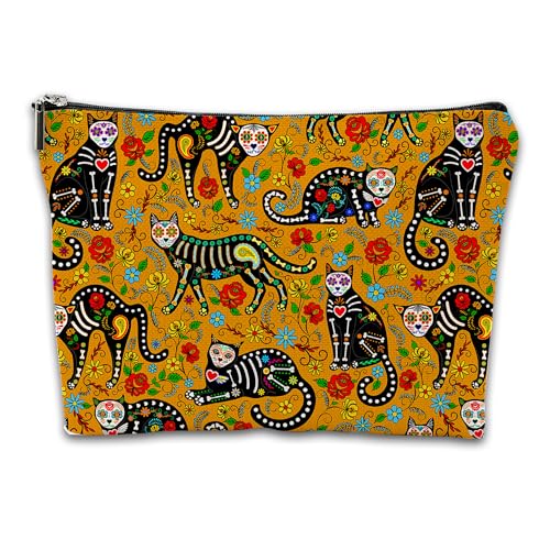 iapodiad Make-up-Tasche, mehrfarbige Schmetterlinge, personalisierte Kosmetiktasche mit Reißverschluss, wasserdicht, niedliche Make-up-Tasche, Damen-Geschenkidee, Kosmetiktasche, Sugar Skull Katzen, von iapodiad