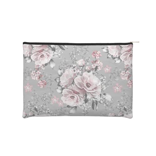 iapodiad Make-up-Tasche für Frauen, menschliches Skelett, kleine Make-up-Tasche, wasserdicht, lustige Kosmetiktaschen, Reißverschluss, Reise-Kulturbeutel, Rosa Blumen und Blätter, Einheitsgröße von iapodiad