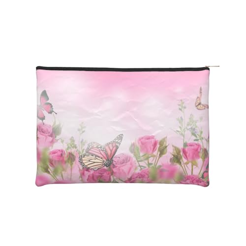 iapodiad Make-up-Tasche für Frauen, menschliches Skelett, kleine Make-up-Tasche, wasserdicht, lustige Kosmetiktaschen, Reißverschluss, Reise-Kulturbeutel, Rosa Rosen, Einheitsgröße von iapodiad