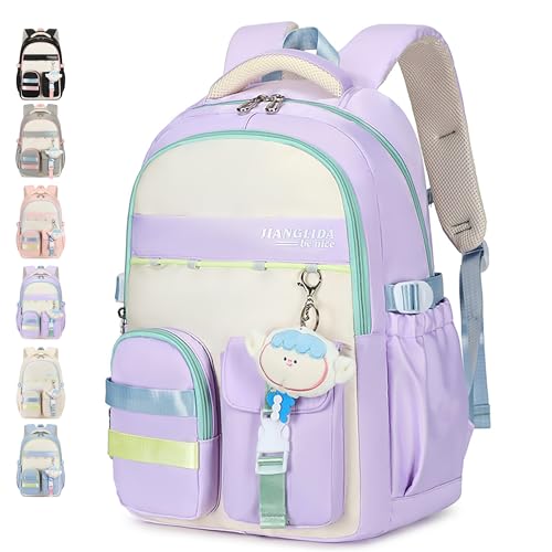 ibalulu Schulrucksack Teenager Mädchen Schulranzen Stilvolle Schulrucksack Mädchen Jungen Schultasche für Kinder Teenager 3. - 9. Klasse Nylon Rucksackmit Kawaii Anhänge von ibalulu