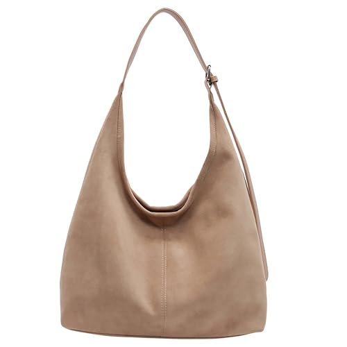 Ibalulu Handtasche Damen Kunstwildleder-tasche Crossbody Bag Damen Umhängetasche Groß Vintage Tote Bag Hobo Schultertasche Beuteltasche Verstellbarer Gurt, mit Kleiner Clutch(Khaki) von ibalulu