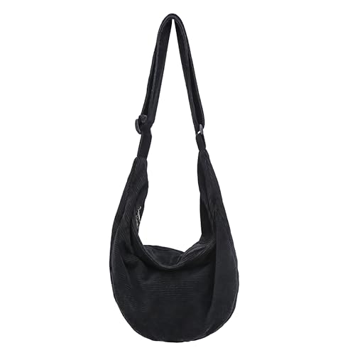 ibalulu Umhängetasche Damen Crossbody Bag, Cord Tasche Handtasche Damen Groß Casual Schultertasche mit Verstellbarer Schultergurt für Schule Büro Arbeit Reisen Ausflug Einkauf (Schwarz) ibalulu Umhängetasche Damen Crossbody Bag, Cord Tasche Handtasche Damen Groß Casual Schultertasche mit Verstellbarer Schultergurt für Schule Büro Arbeit Reisen Ausflug Einkauf (Schwarz) von ibalulu