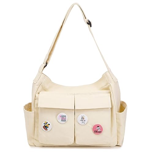 ibalulu Tote Bag Umhängetasche Damen Gross, Vintage Messenger Bag Hobo Crossbody Bag mit mehreren Innenfächern, Canvas Shopper Tasche Damen für Arbeit Büro Reisen Einkaufen Schule von ibalulu