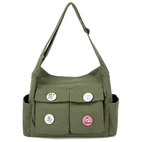 ibalulu Tote Bag Umhängetasche Damen Gross, Vintage Messenger Bag Hobo Crossbody Bag mit mehreren Innenfächern, Canvas Shopper Tasche Damen für Arbeit Büro Reisen Einkaufen Schule von ibalulu