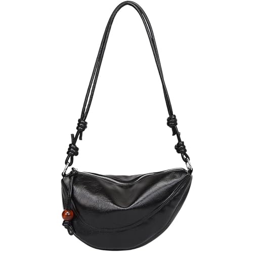 ibalulu Crossbody Bag Damen, Umhängetasche Damen Klein PU Ledertasche Damen mit Verstellbarem Gurt, Stylische Schultertasche Sling Bag Damen Moon Bag für Urlaub, Reisen, Arbeit (Schwarz) von ibalulu