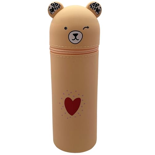 ibalulu Federmäppchen Kawaii Silikon Schlampermäppchen und Stifteköcher 2 in 1, Ständer Tischstifthalter Cartoon Mäppchen für Mädchen und Teenager (Apricot) von ibalulu