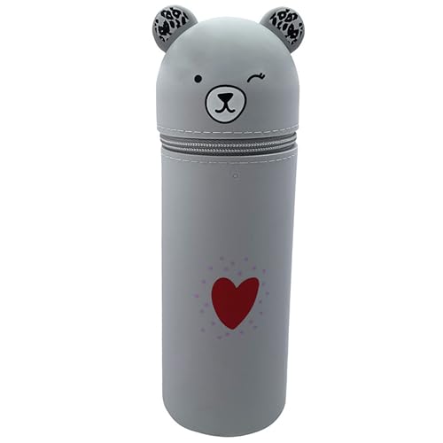 ibalulu Federmäppchen Kawaii Silikon Schlampermäppchen und Stifteköcher 2 in 1, Ständer Tischstifthalter Cartoon Mäppchen für Mädchen und Teenager (Grau) von ibalulu