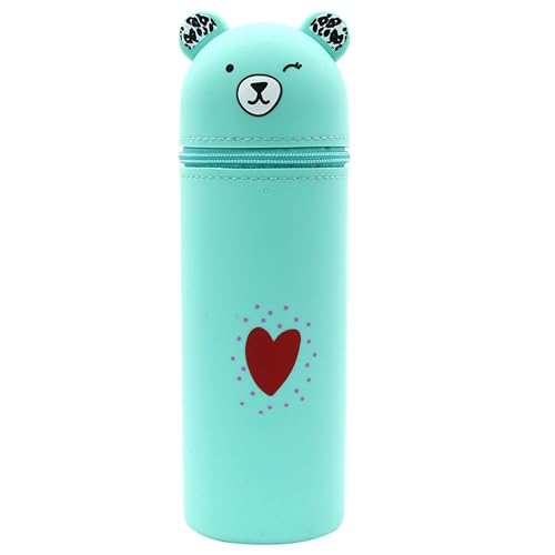 ibalulu Federmäppchen Kawaii Silikon Schlampermäppchen und Stifteköcher 2 in 1, Ständer Tischstifthalter Cartoon Mäppchen für Mädchen und Teenager (Grün) von ibalulu