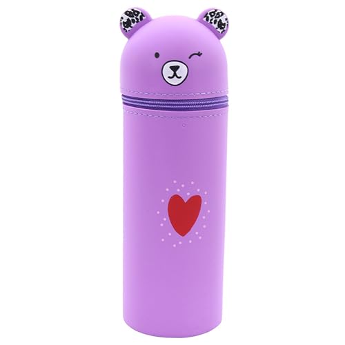 ibalulu Federmäppchen Kawaii Silikon Schlampermäppchen und Stifteköcher 2 in 1, Ständer Tischstifthalter Cartoon Mäppchen für Mädchen und Teenager (Lila) von ibalulu