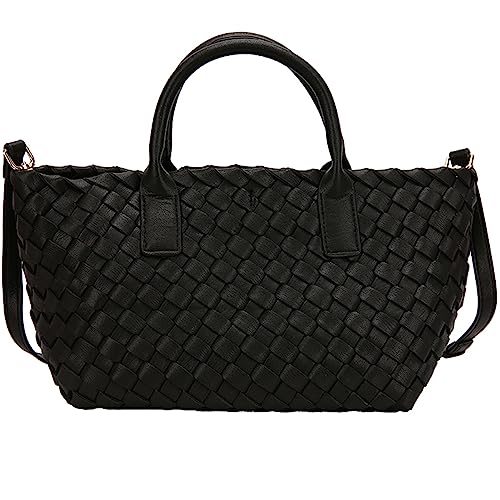 ibalulu Handtasche Damen, PU Leder Retro Gewebte Umhängetasche Damen Tote Bag 2-teiliges Set Shopper Tasche Damen Crossbody Bag Schultertasche Groß Geeignet für Freizeit, Shopping und Wochenendreisen von ibalulu